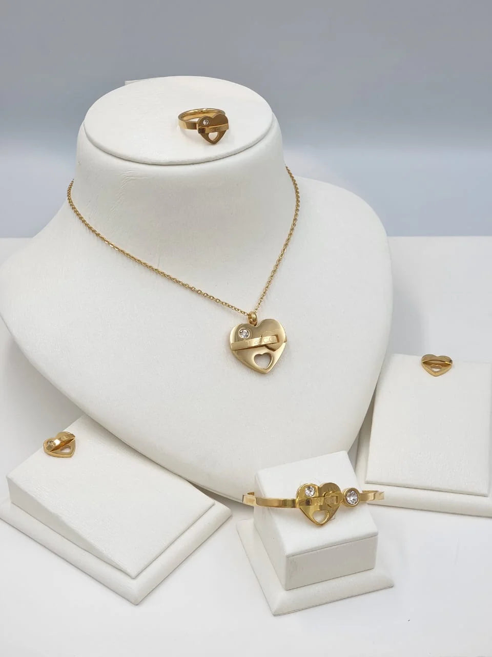 Golden Heart Lock Jewelry Set