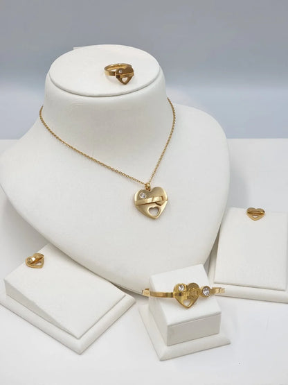 Golden Heart Lock Jewelry Set